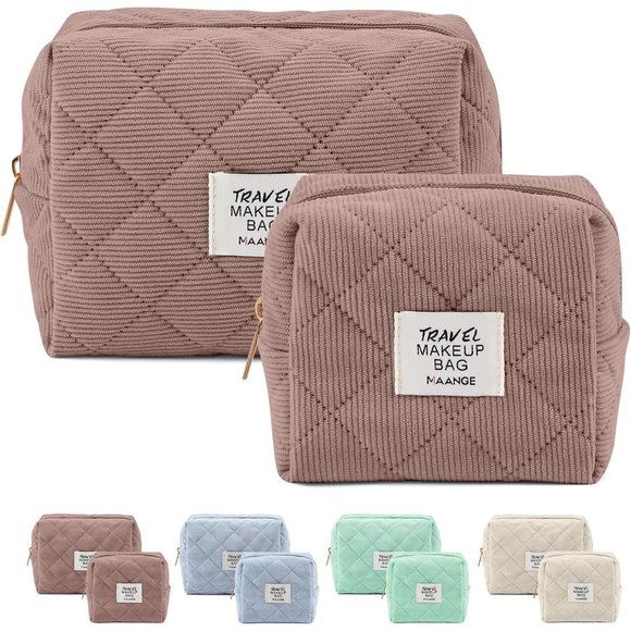MAANGE Women Cosmetic Purse Corduroy Makeup Pouch Cute Makeup Bag Coffee 2Pcs - Picture 1 of 6